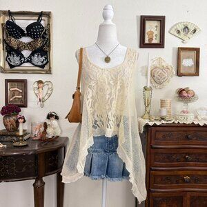 fairy grunge dainty boho lace patchwork sheer mesh top